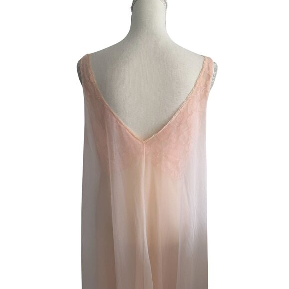 VANITY FAIR Vintage Peach Pink Lace Double Layer Nylon Nightgown Size 36 / US 6 - Picture 14 of 16